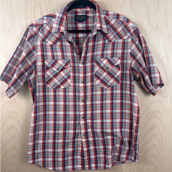 Pendleton Other - Pendleton Frontier Western Snap Shirt Men’s Large Red Plaid Short Sleeve